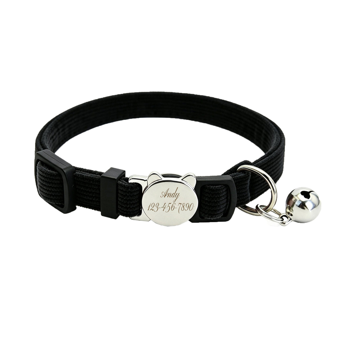 Personalized Velvet Safety Cat Collar with Engraved ID Metal Buckle and Bell