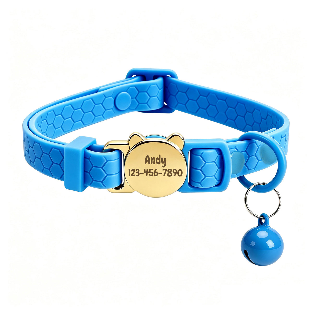 Personalized Waterproof Cat Collar with Bell & Engraved Metal Buckle