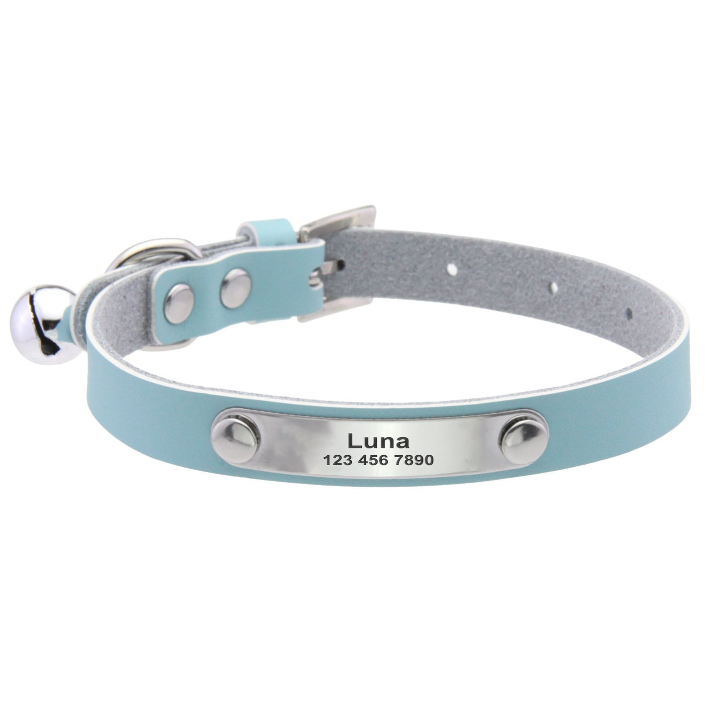 Personalized Leather Cat Collar with Engraving and Bell