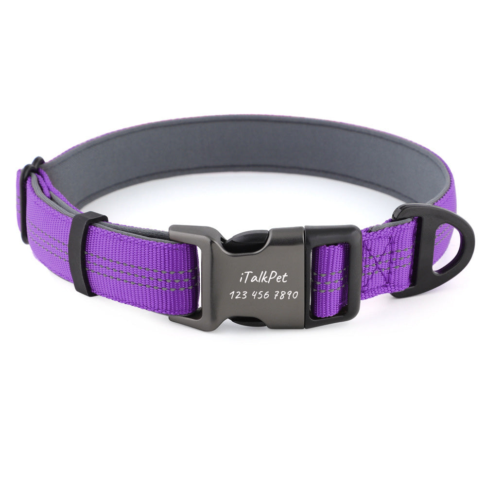 Comfortable Adjustable Reflective Dog Collar - Engravedable