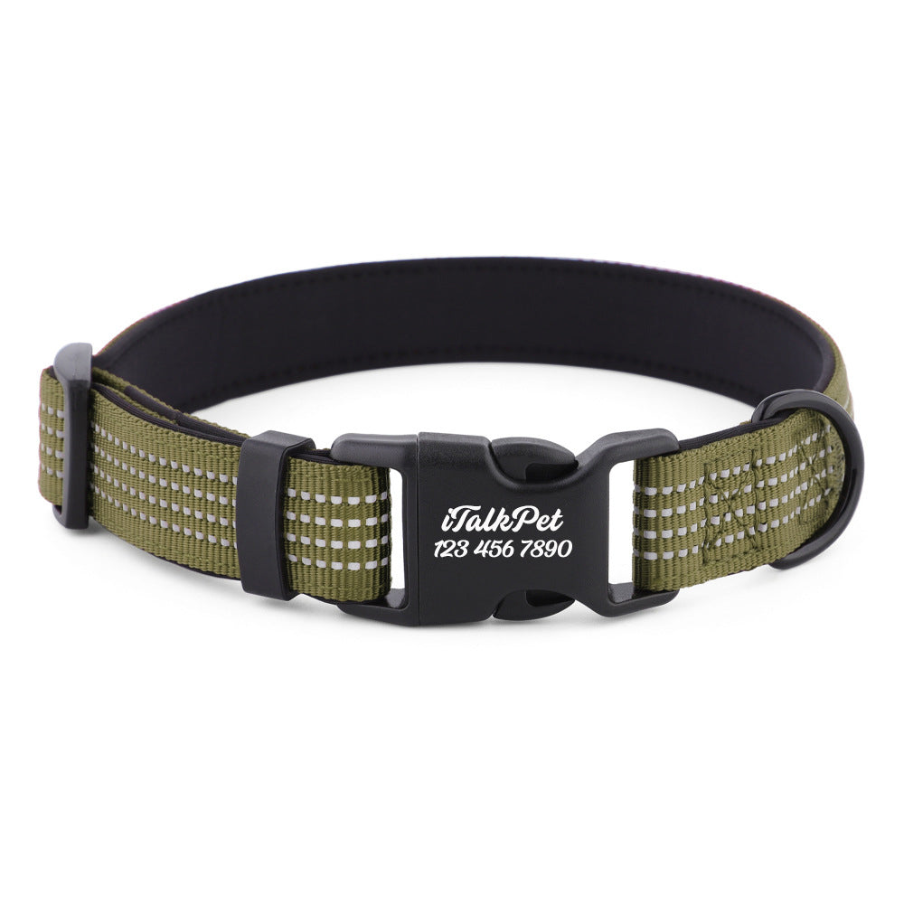 Comfortable Adjustable Reflective Dog Collar with Plastic Buckle - Engravedable