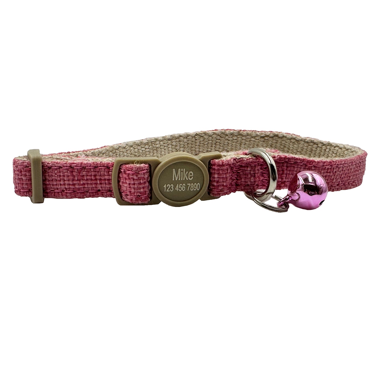Personalized Safety Buckle Linen Cat Collar with Removable Bell