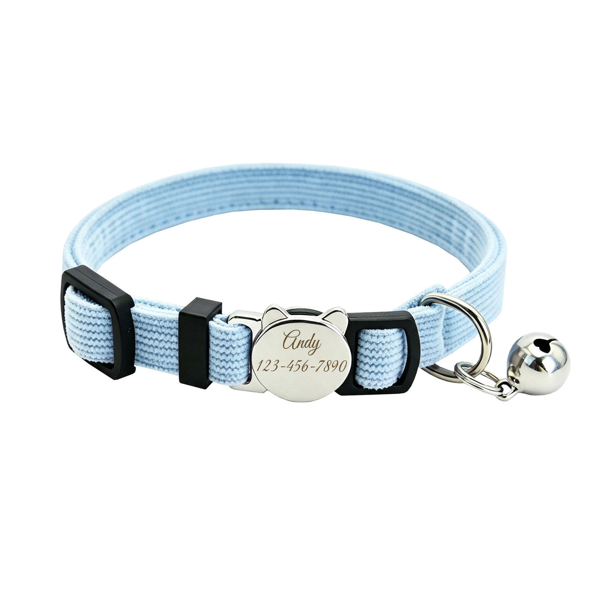 Personalized Velvet Safety Cat Collar with Engraved ID Metal Buckle and Bell