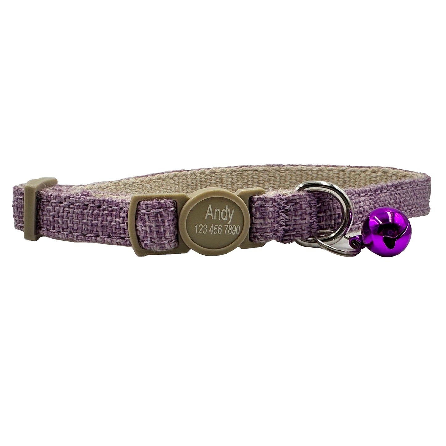 Personalized Safety Buckle Linen Cat Collar with Removable Bell