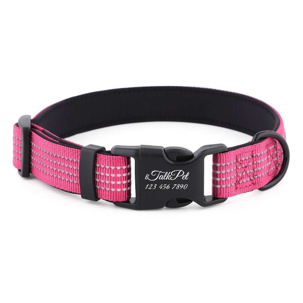 Comfortable Adjustable Reflective Dog Collar with Plastic Buckle - Engravedable