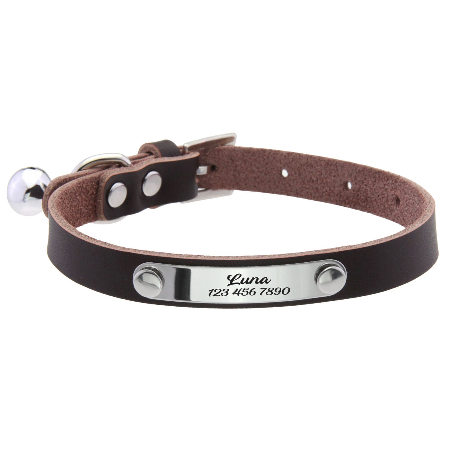 Personalized Leather Cat Collar with Engraving and Bell