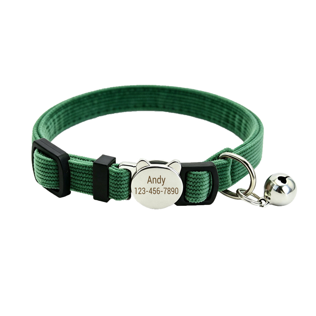 Personalized Velvet Safety Cat Collar with Engraved ID Metal Buckle and Bell