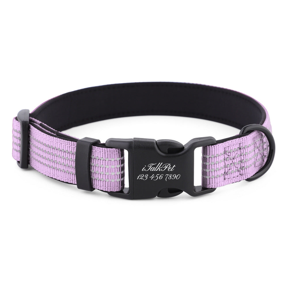 Comfortable Adjustable Reflective Dog Collar with Plastic Buckle - Engravedable