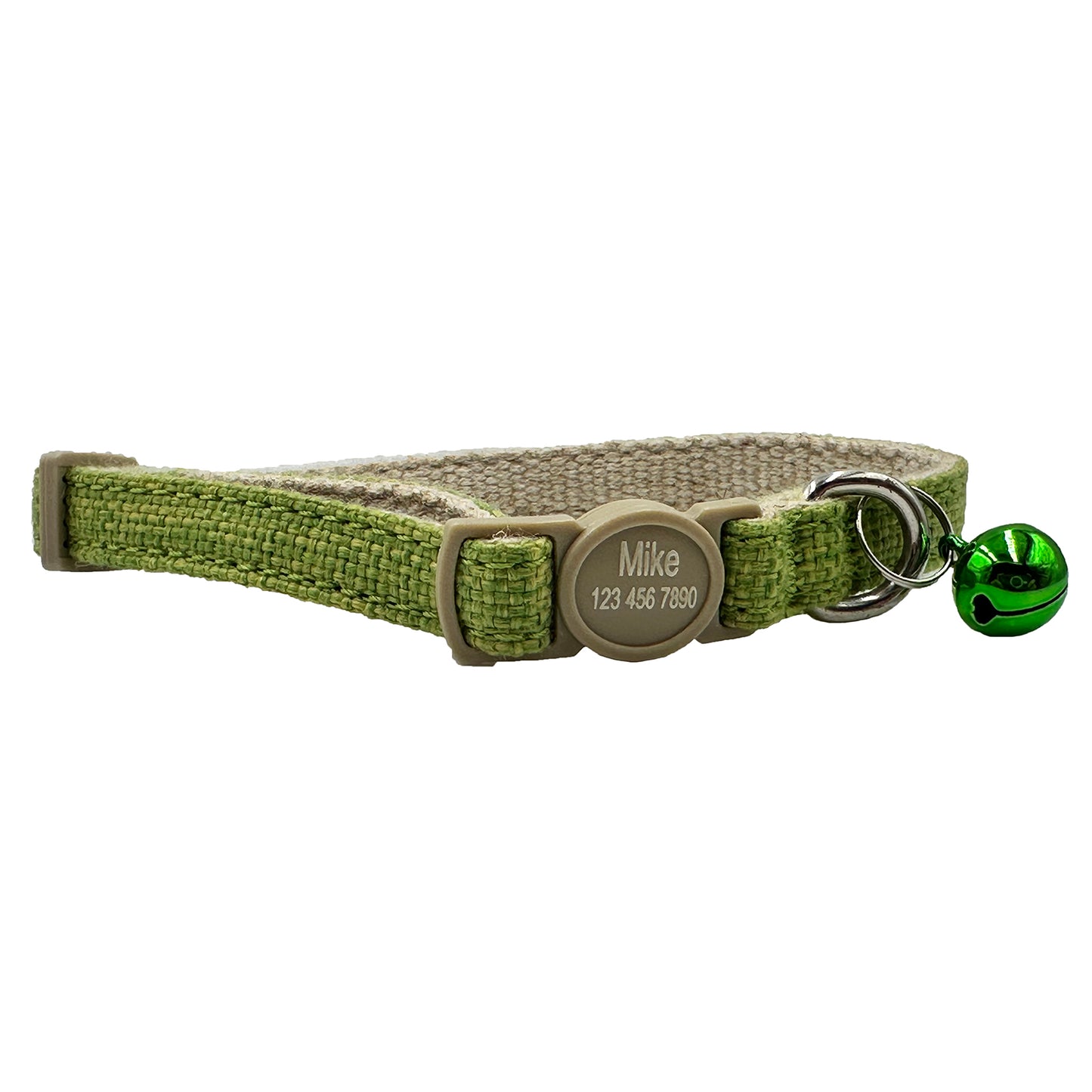 Personalized Safety Buckle Linen Cat Collar with Removable Bell