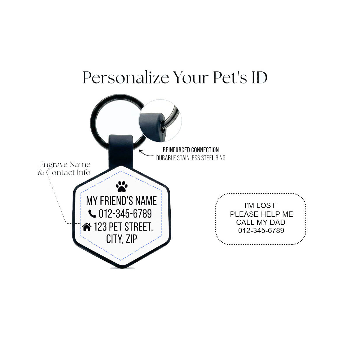 Personalized Silicone Pet ID Tags, Custom Two Sides