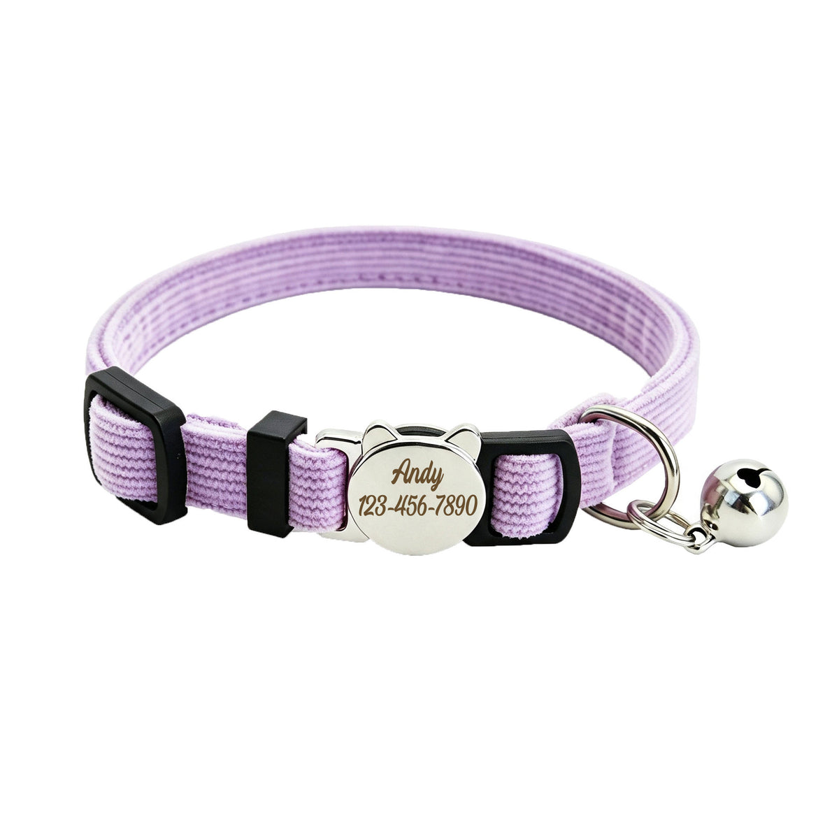 Personalized Velvet Safety Cat Collar with Engraved ID Metal Buckle and Bell