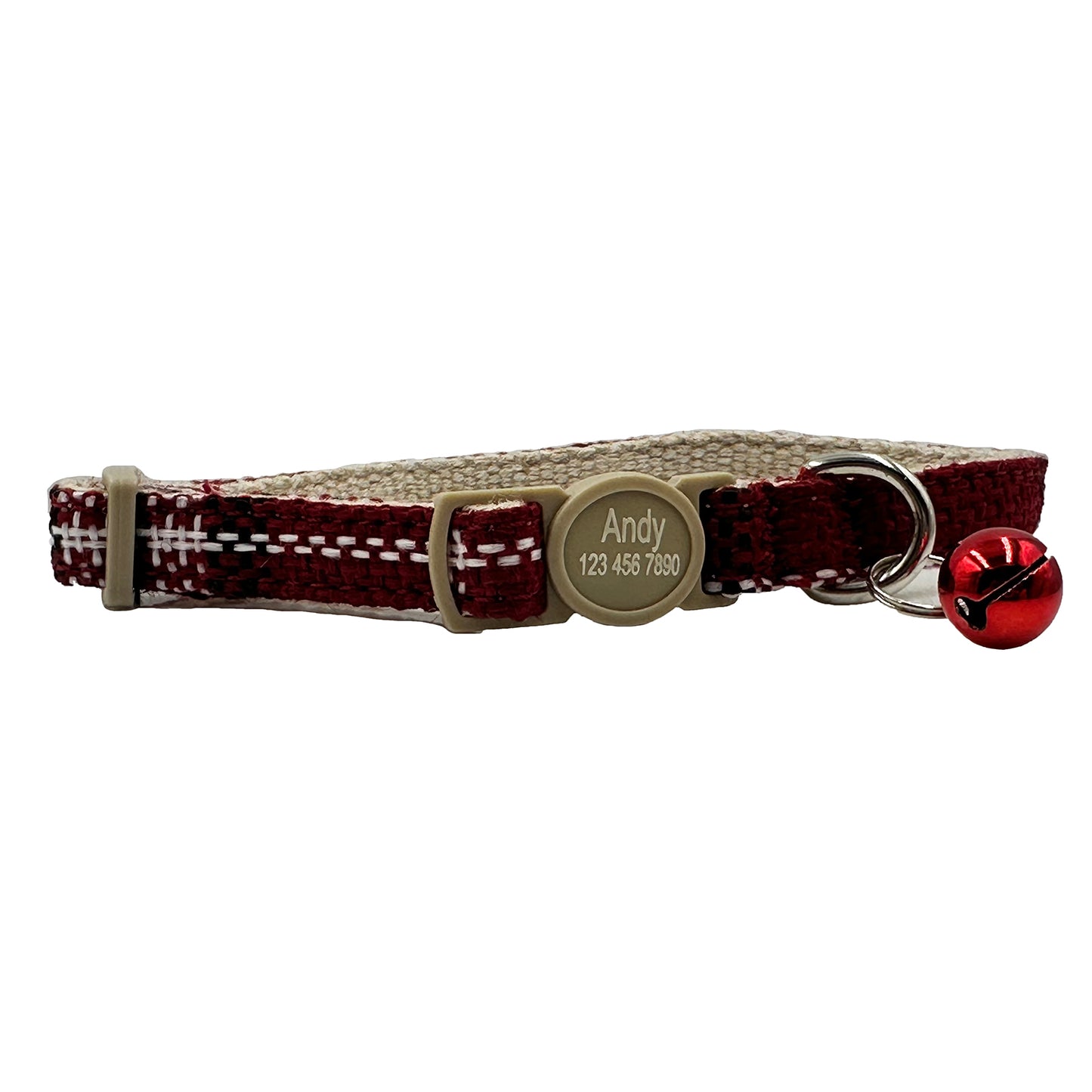 Personalized Safety Buckle Linen Cat Collar with Removable Bell