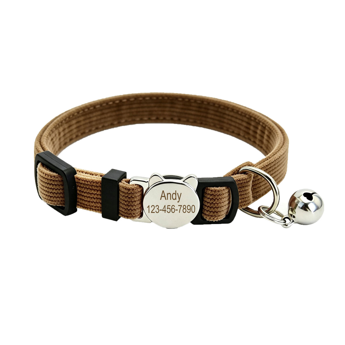 Personalized Velvet Safety Cat Collar with Engraved ID Metal Buckle and Bell