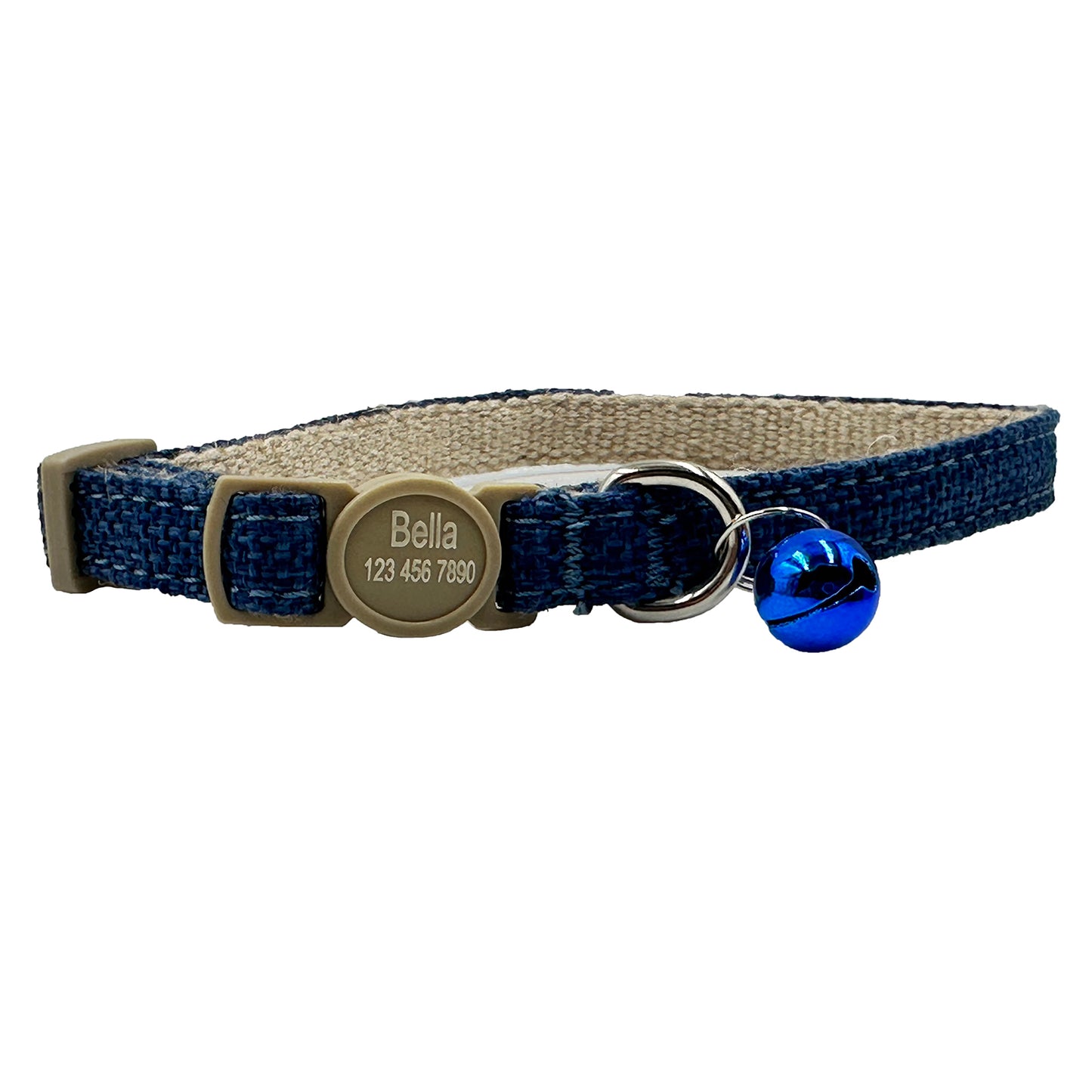 Personalized Safety Buckle Linen Cat Collar with Removable Bell