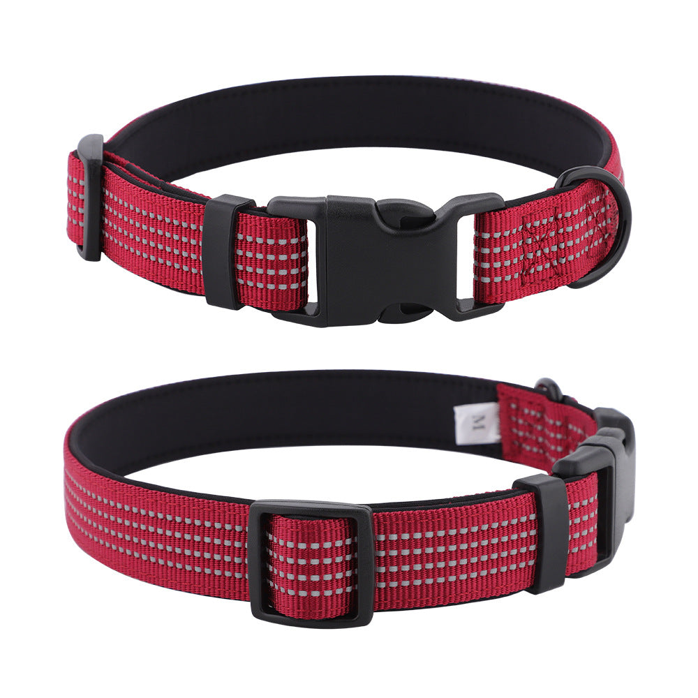 Comfortable Adjustable Reflective Dog Collar with Plastic Buckle - Engravedable