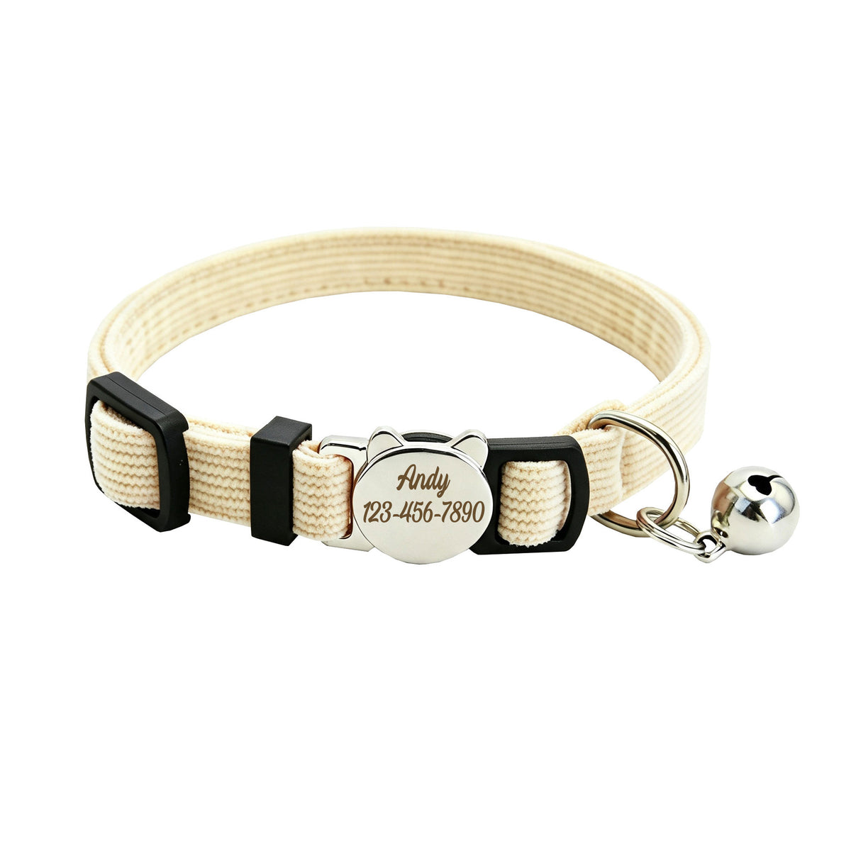 Personalized Velvet Safety Cat Collar with Engraved ID Metal Buckle and Bell