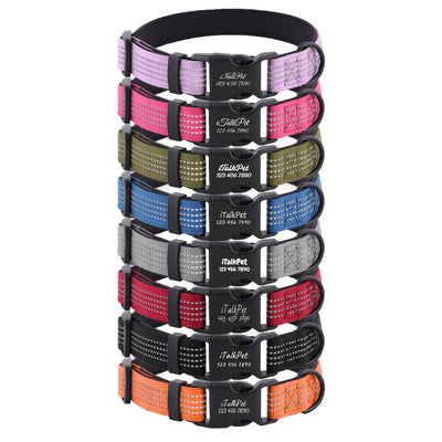 Comfortable Adjustable Reflective Dog Collar with Plastic Buckle - Engravedable