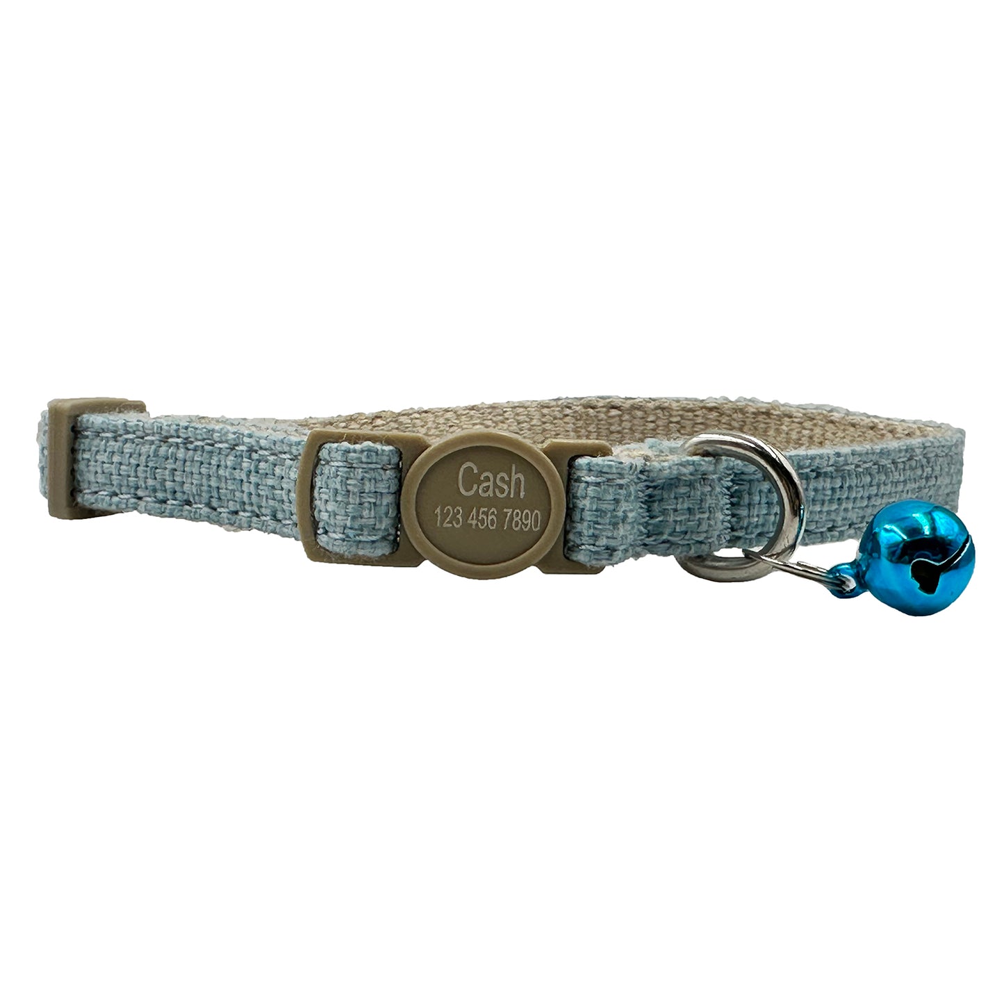 Personalized Safety Buckle Linen Cat Collar with Removable Bell