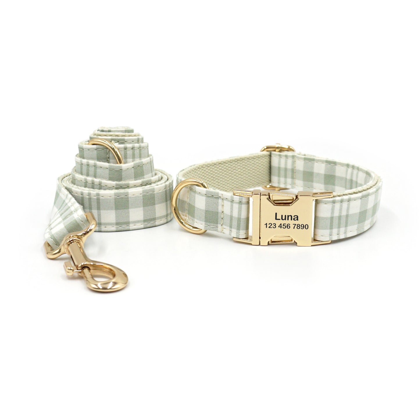 Customized Plaid Dog Collar - Engraved Pet Collar