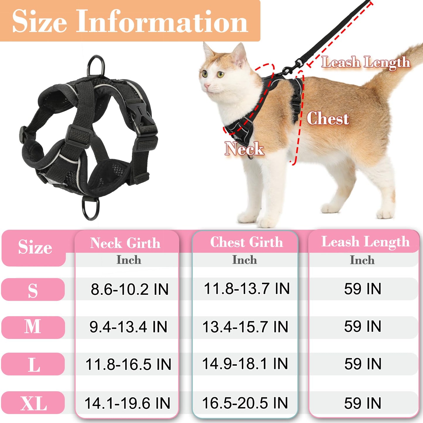 Reflective Cat Harness, Adjustable Kitten Harness and Leash Set