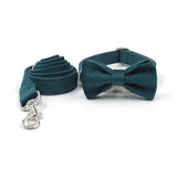 Velvet Custom Dog Collar With Bow Tie & Leash Set