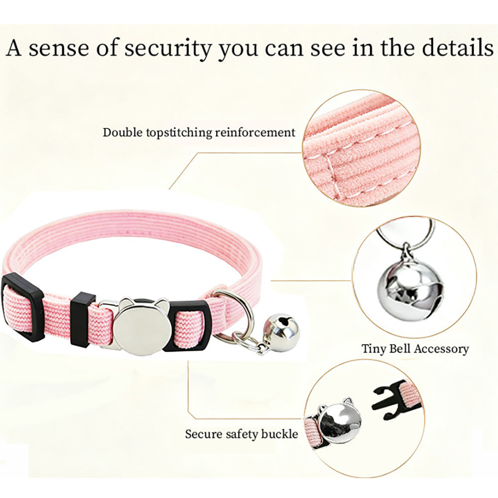 Personalized Velvet Safety Cat Collar with Engraved ID Metal Buckle and Bell
