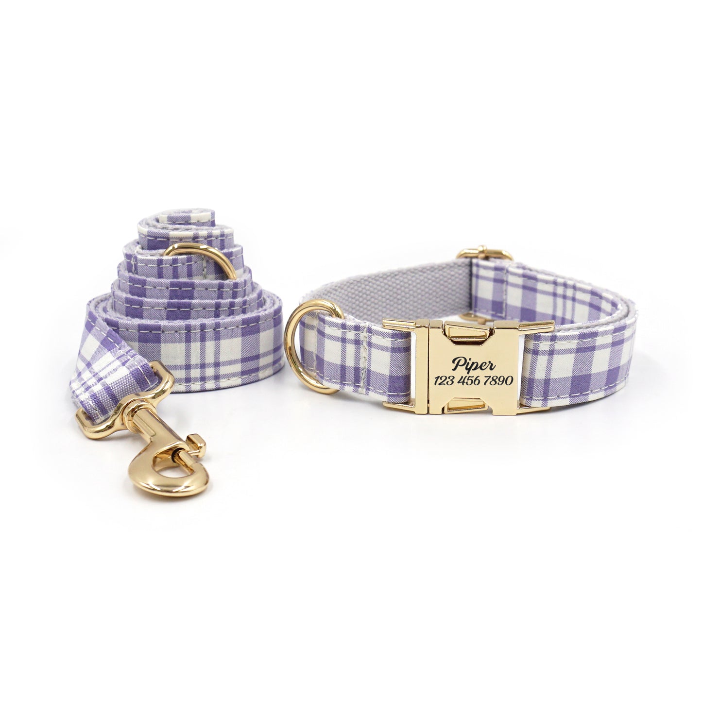 Customized Plaid Dog Collar - Engraved Pet Collar
