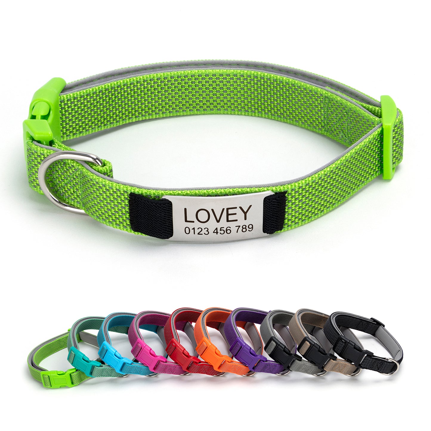 Fully Reflective Soft Personalized Dog Collar, Plastic Buckle