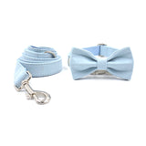 Short Velvet Custom Dog Collar with Bow Tie & Leash Set