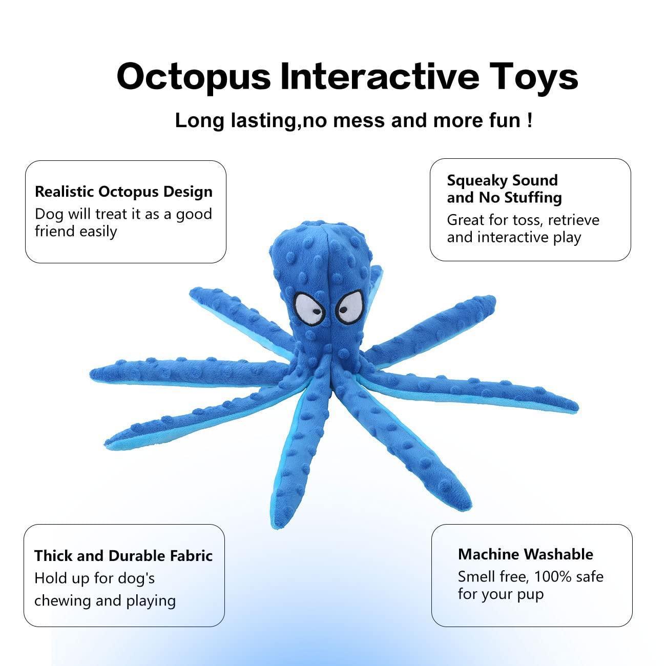 2 Pack Squeaky Dog Toys Octopus No Stuffing Crinkle Plush Pet Toy - iTalkPet