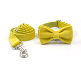Velvet Custom Dog Collar With Bow Tie & Leash Set