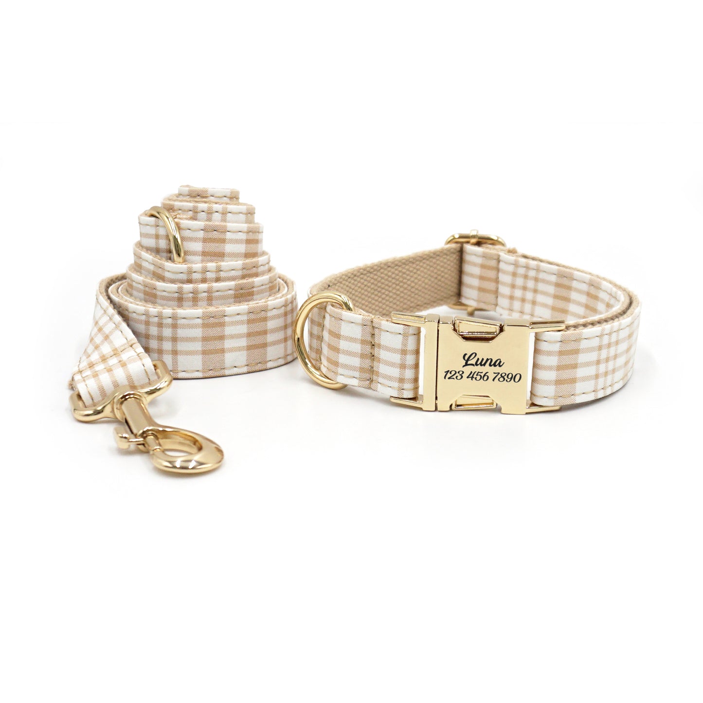Customized Plaid Dog Collar - Engraved Pet Collar