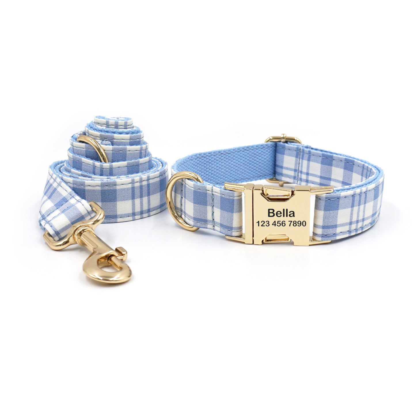 Customized Plaid Dog Collar - Engraved Pet Collar