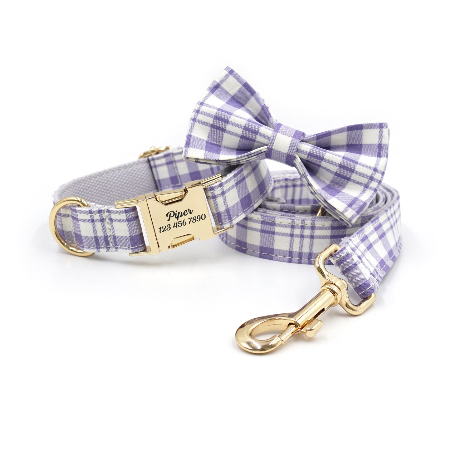 Customized Plaid Dog Collar - Engraved Pet Collar