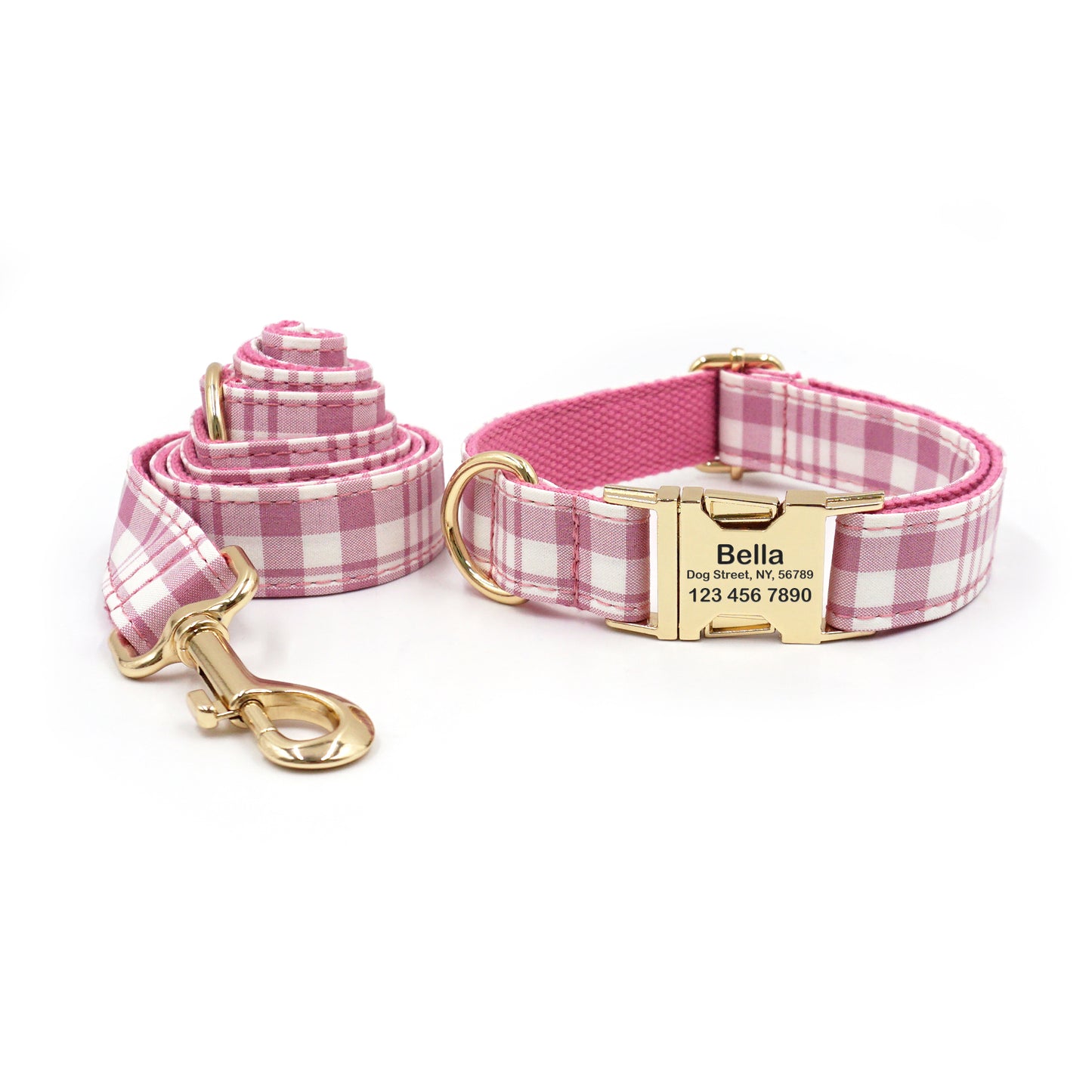 Customized Plaid Dog Collar - Engraved Pet Collar