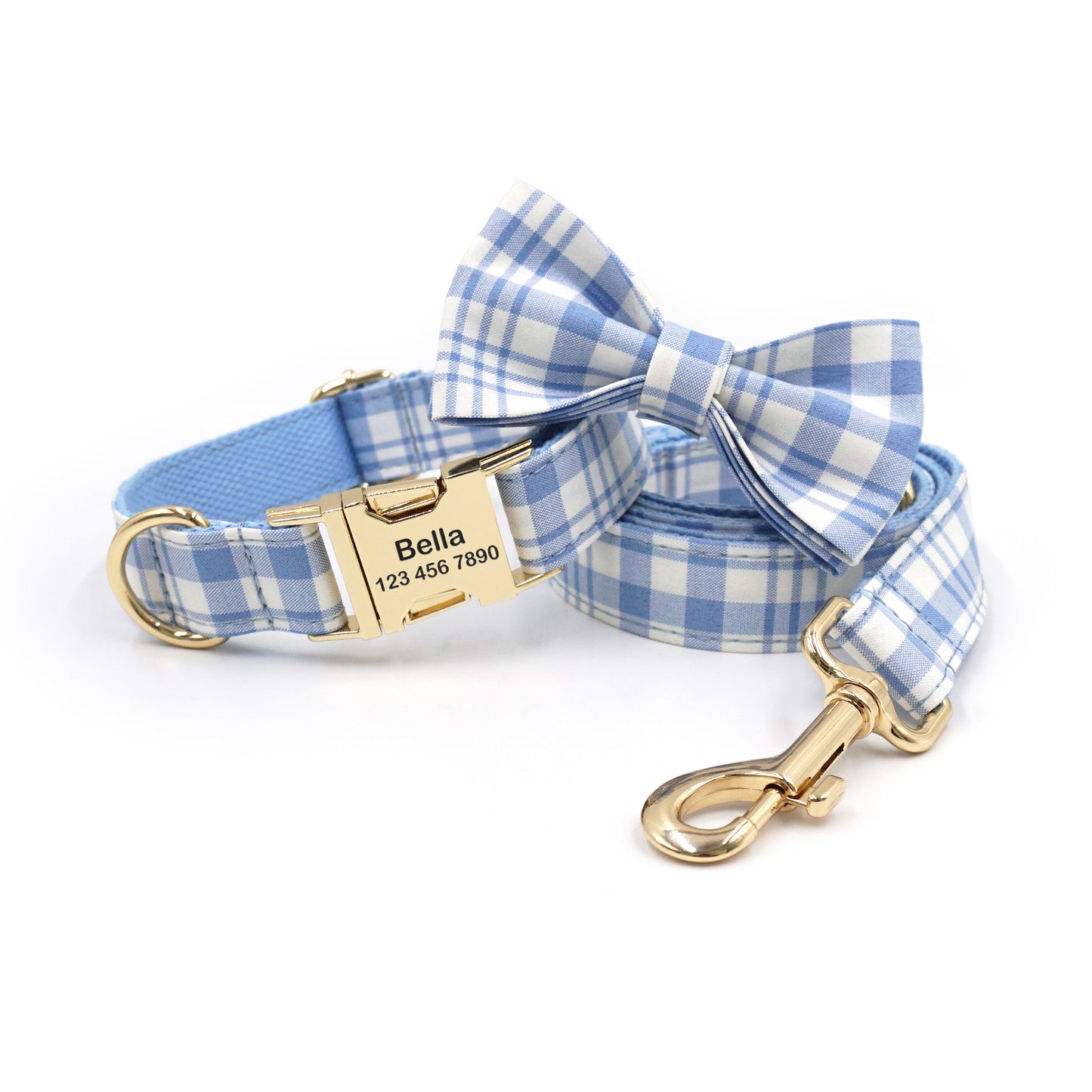 Customized Plaid Dog Collar - Engraved Pet Collar