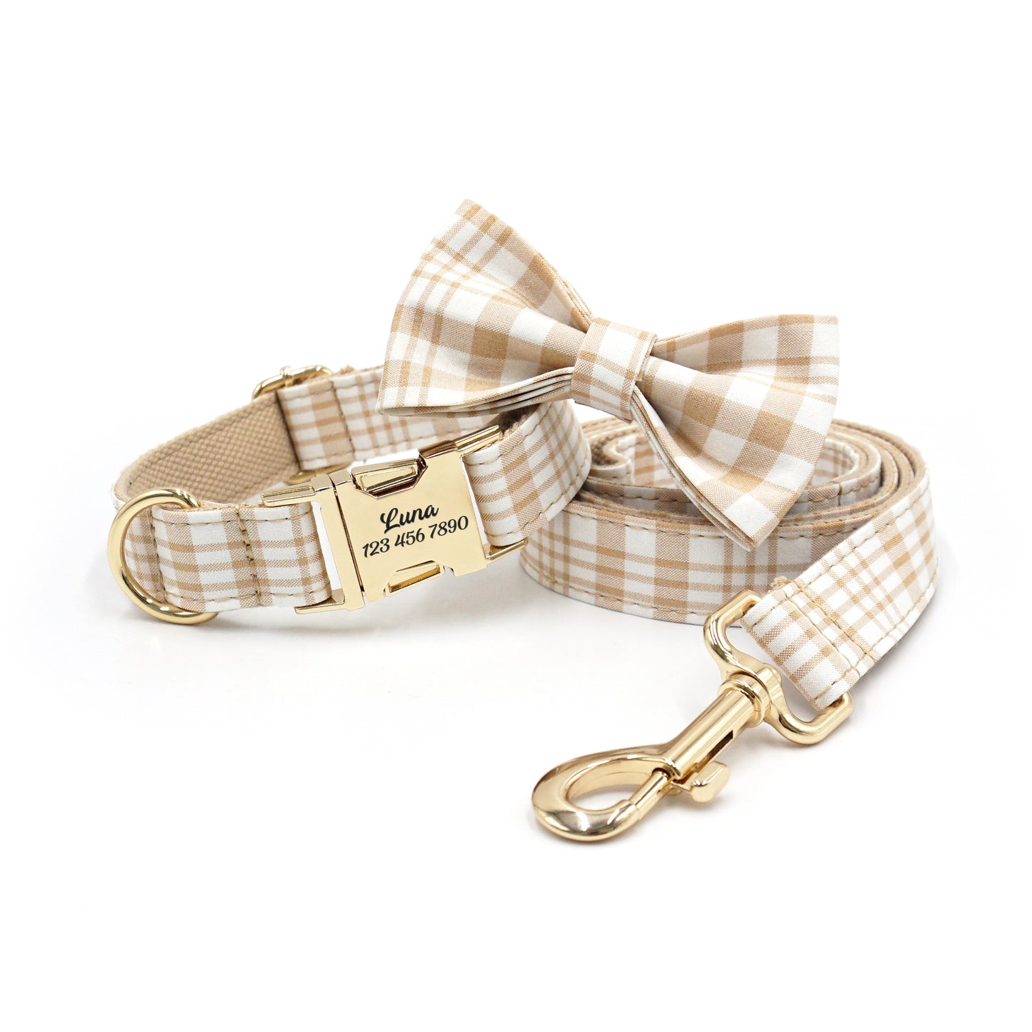 Customized Plaid Dog Collar - Engraved Pet Collar