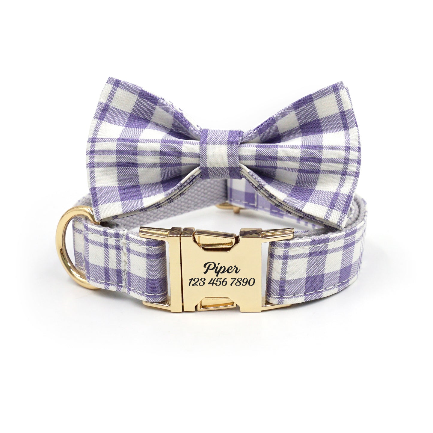 Customized Plaid Dog Collar - Engraved Pet Collar