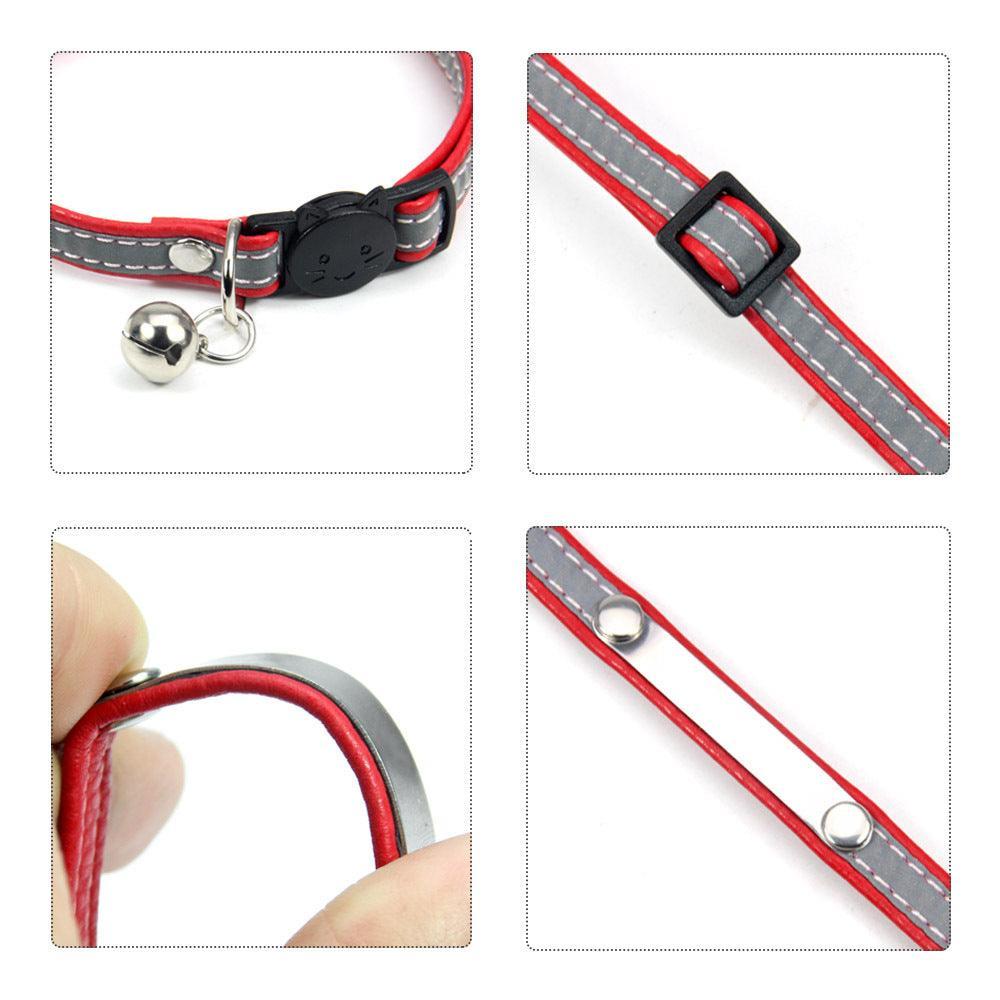 PU Leather Reflective Personalized Cat Collars with Name Tag - iTalkPet