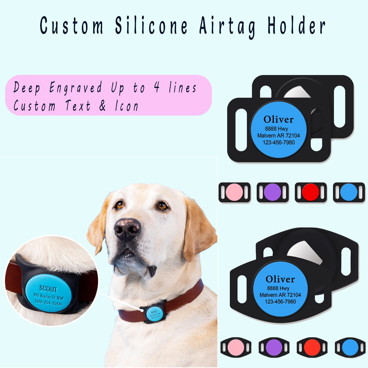 Custom Engraved Airtag Dog Collar Holder - Personalized Airtag Case for Pet Collar