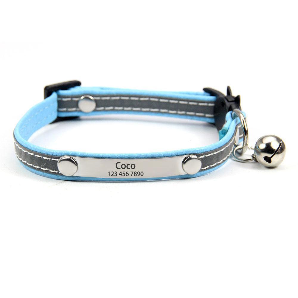 PU Leather Reflective Personalized Cat Collars with Name Tag - iTalkPet
