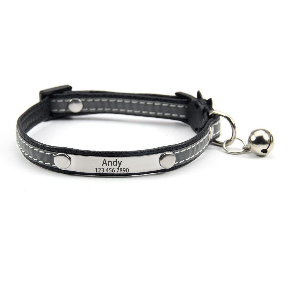 PU Leather Reflective Personalized Cat Collars with Name Tag - iTalkPet