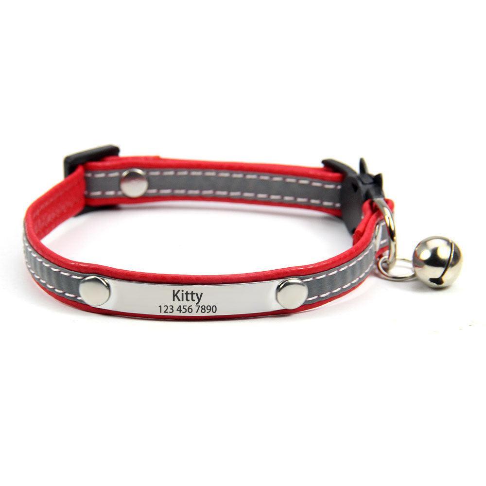 PU Leather Reflective Personalized Cat Collars with Name Tag - iTalkPet