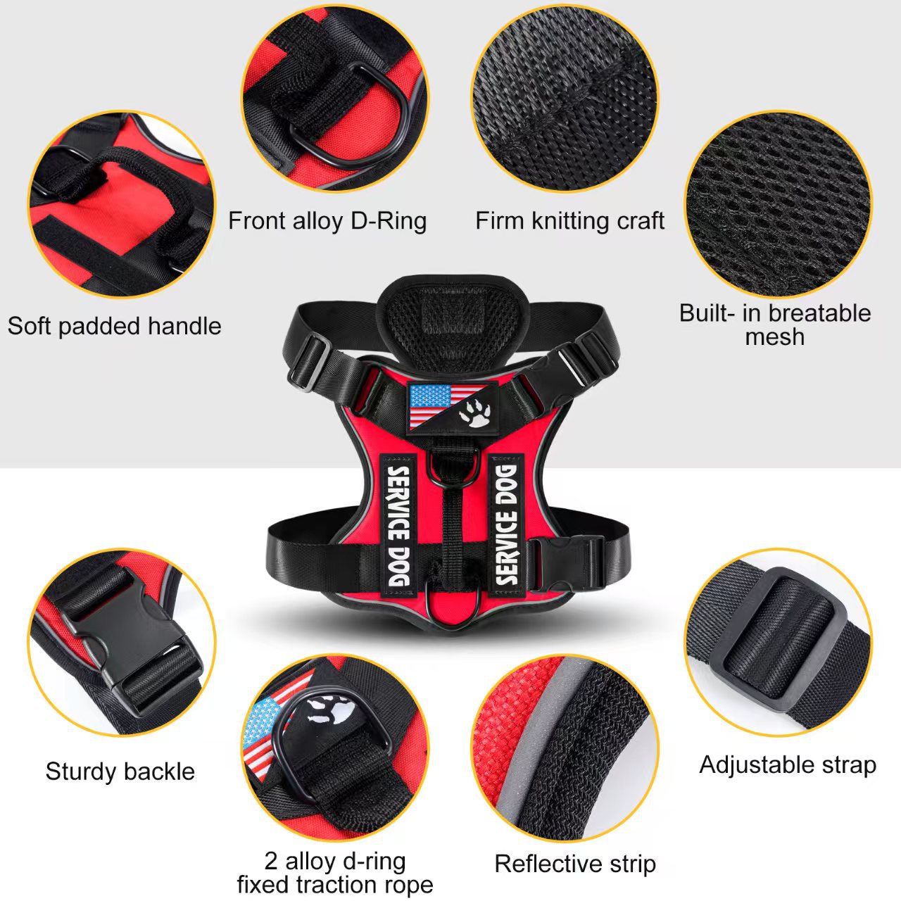 Reflective Service Dog Harness - Adjustable Soft Oxford Pet Harness