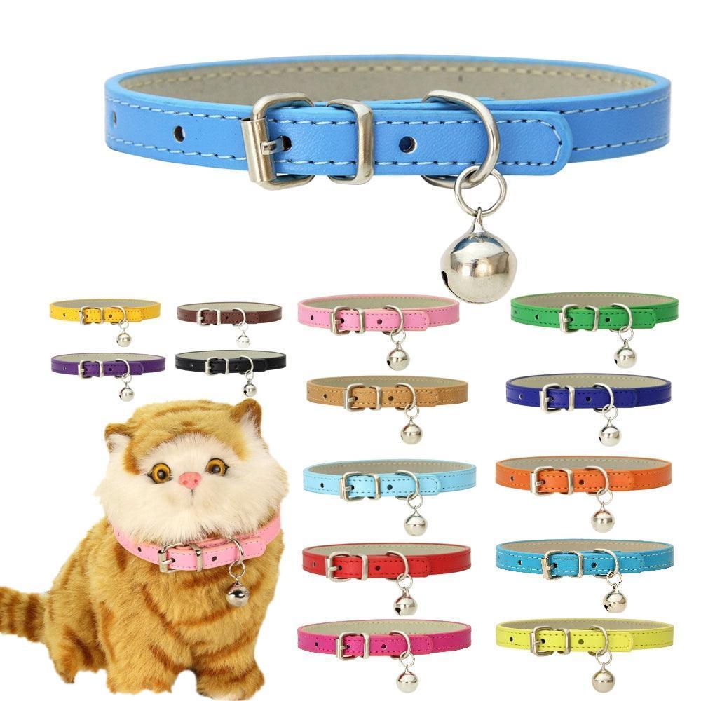 Adjustable PU Leather Cat Collar with Bell - iTalkPet