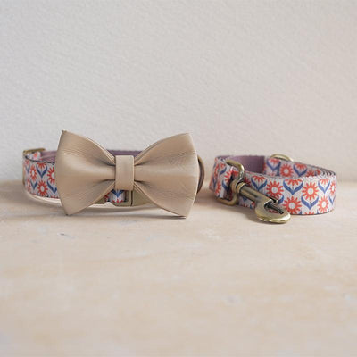 Apricot Daisy Personalized Dog Collar with Leas & Bow tie Set - iTalkPet