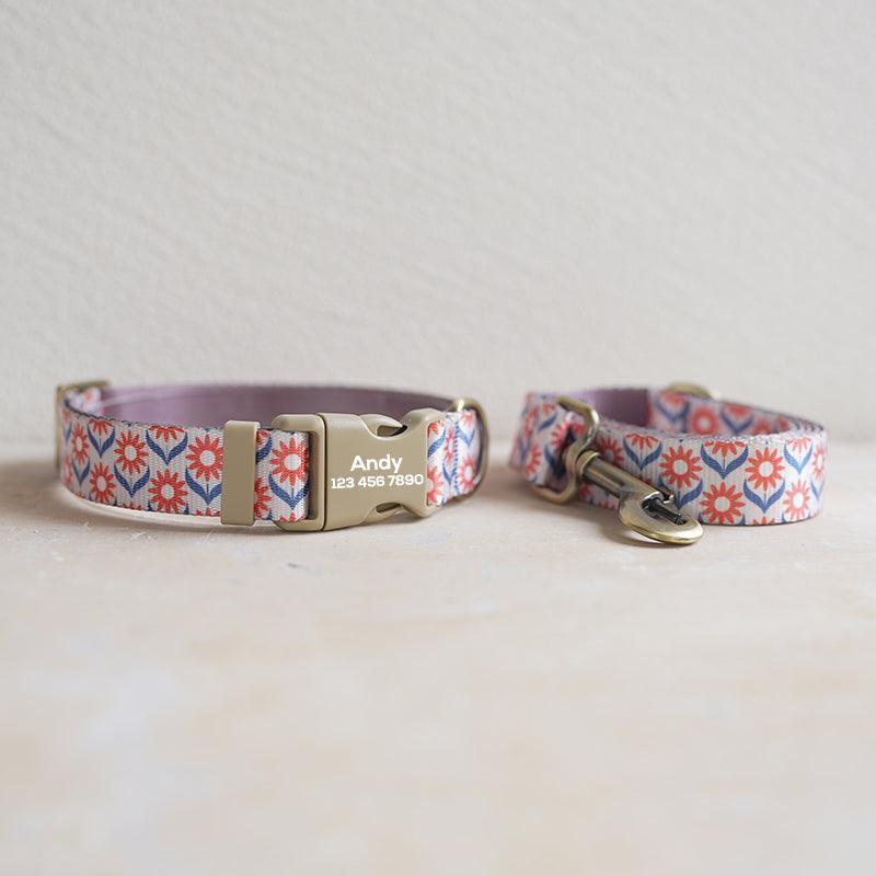 Apricot Daisy Personalized Dog Collar with Leas & Bow tie Set - iTalkPet