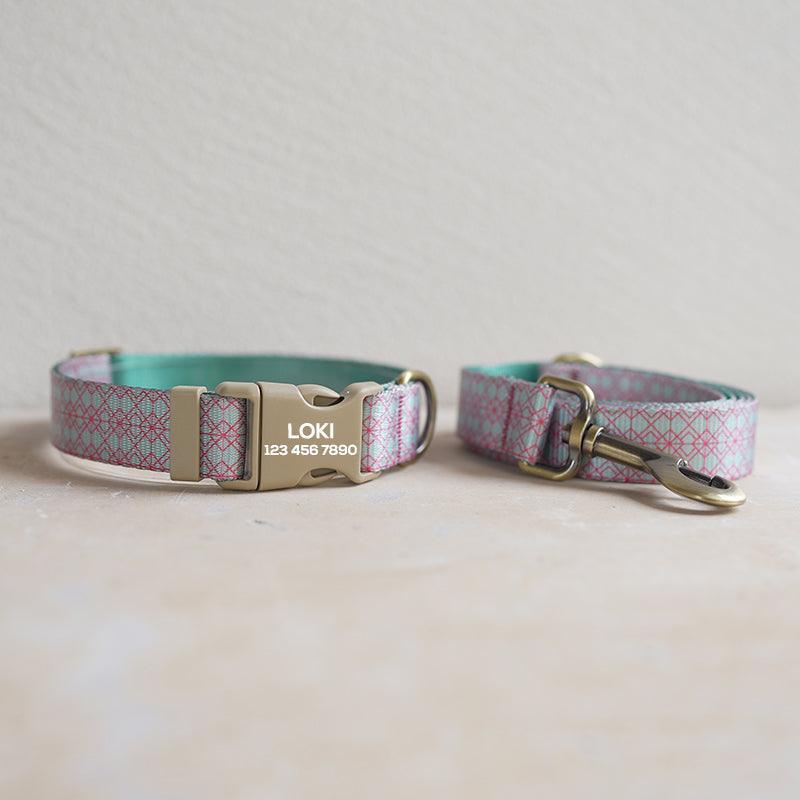 Aqua Glaze Personalized Dog Collar with Leas & Bow tie Set - iTalkPet