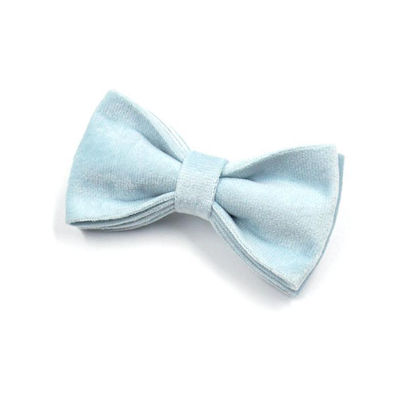 Blue Teal Velvet Personalized Dog Collar Leash Harness Bowtie Poop Bag Set - iTalkPet