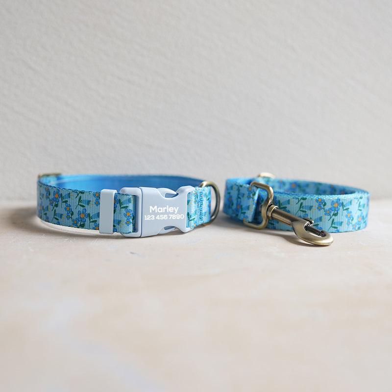 Blue Violet Personalized Dog Collar with Leas & Bow tie Set - iTalkPet